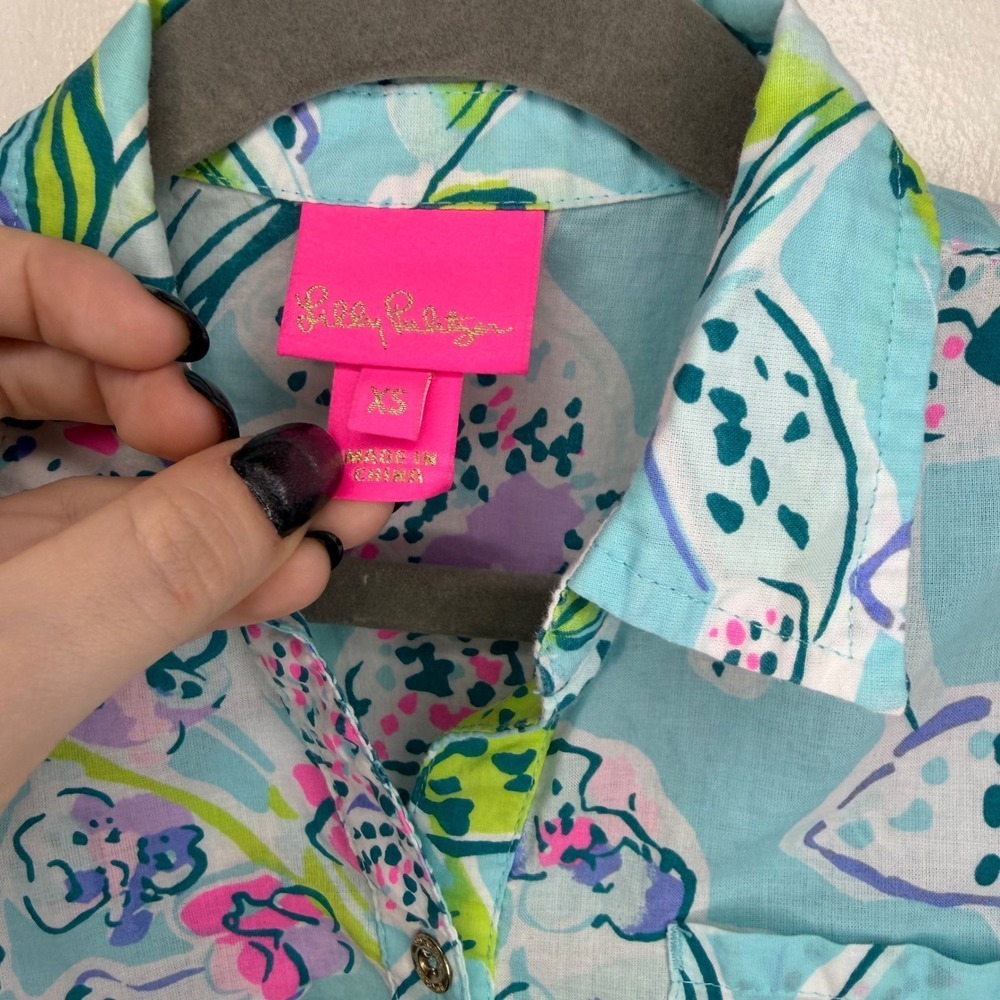Lilly Pulitzer Kids Girls Floral Print Top Blouse Shirt XS - Picture 2 of 6